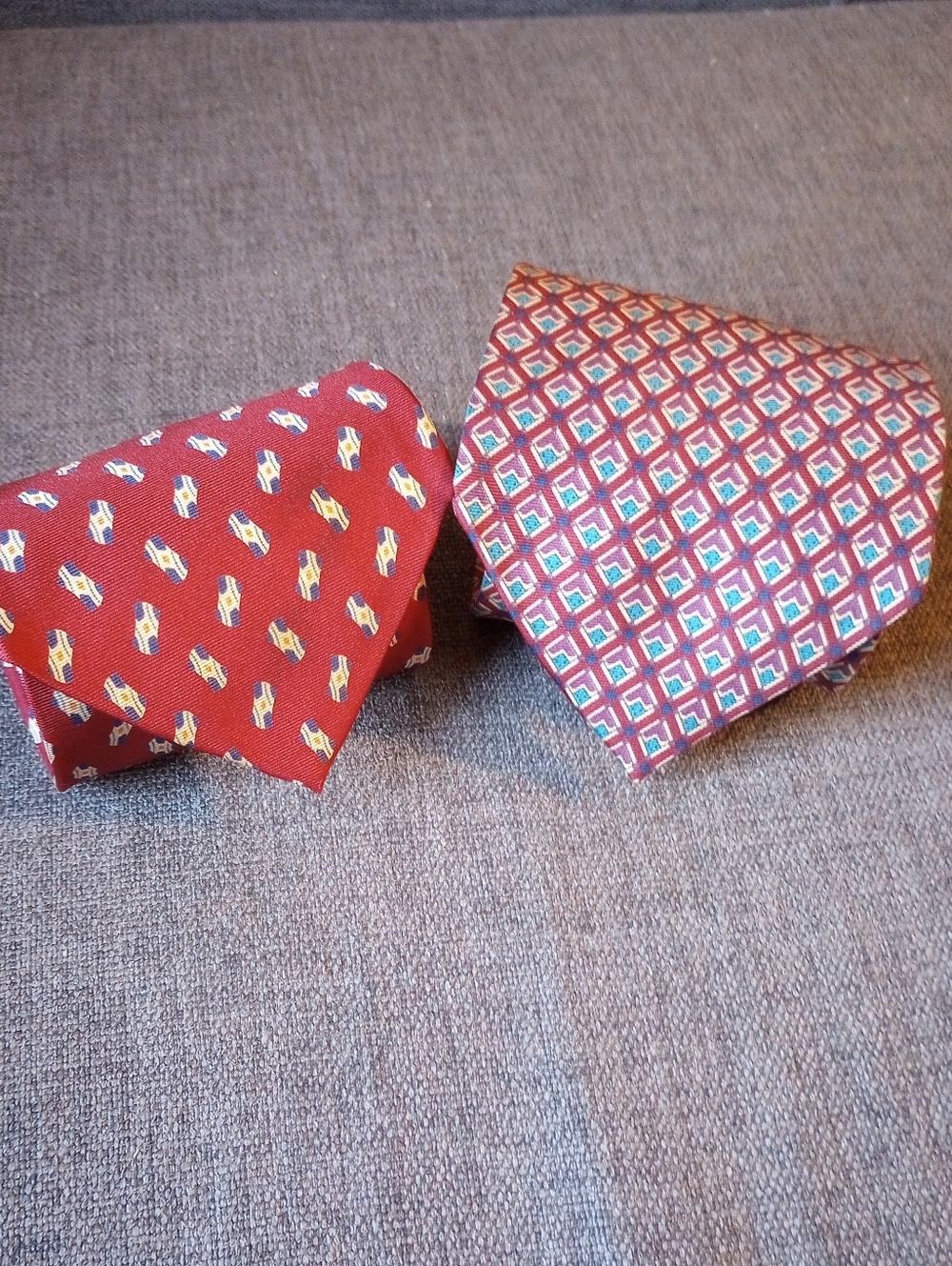 DIOR Vintage Christian Dior Monsieur 100% Silk Neckties Burgundy Geometric Pair